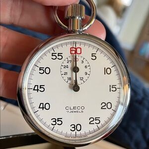VTG Cleco Silver Stopwatch by Clebar Watch Co New York in original box.